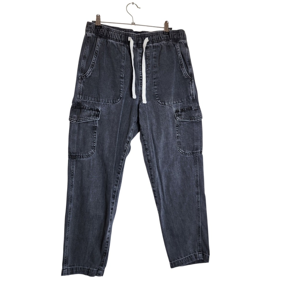 Gap Denim Easy Jean Cargo Pants Washed Black Elastic Waist Cotton Womens Small